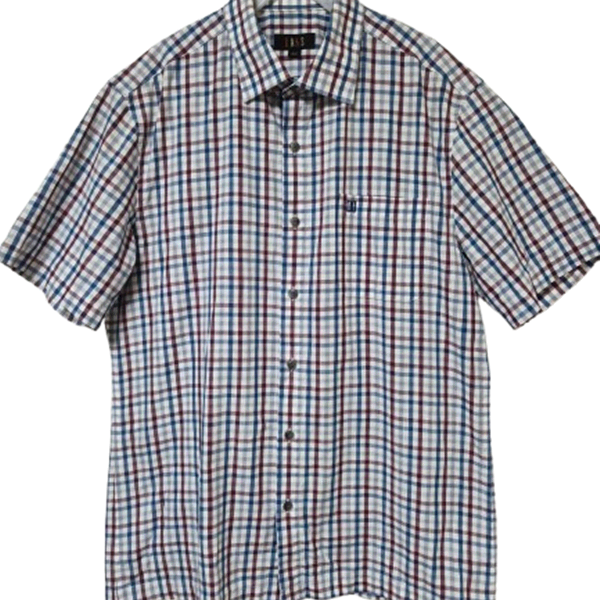 [BUNJANG] Daks Gingham Check Men's Short Sleeve Shirt (Size 100) / 닥스 깅엄체크 정품 남자 패턴 남성여름반팔남방티셔츠100
