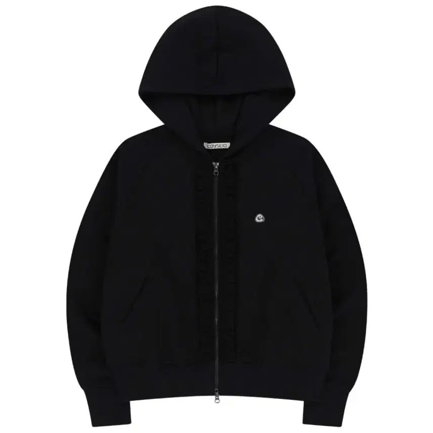 [BUNJANG] KOSEIO Ruffle Hoodie Zip-up Black / 코이세이오 러플 후드집업 블랙
