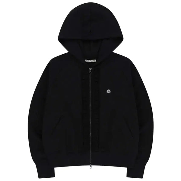 [BUNJANG] KOSEIO Ruffle Hoodie Zip-up Black / 코이세이오 러플 후드집업 블랙