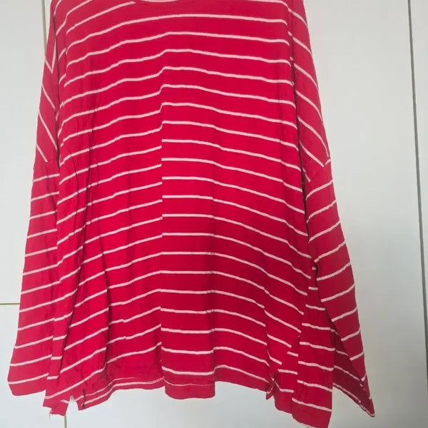 [BUNJANG] Red Stripe Long Sleeve T-Shirt / 레드 스트라이프 살안타 긴팔 티셔츠