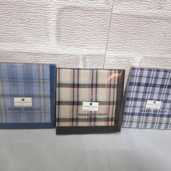 [BUNJANG] Pierre Balmain Checkered Cotton Handkerchief Set (3-Piece) / 피에르 발망 손수건 3개 세트 새상품 체크무늬 남성고급 면손수건