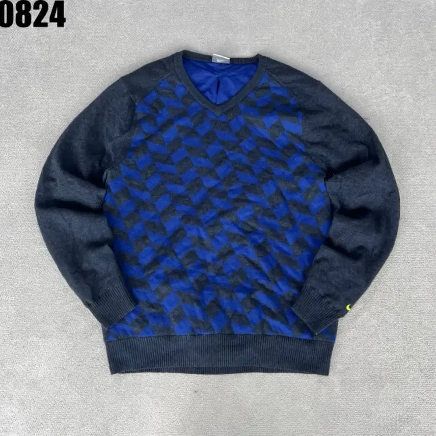 [BUNJANG] Nike Golf V-Neck Knit Blue/Grey Pattern L / 나이키 골프 브이넥 니트 블루/그레이 패턴 L