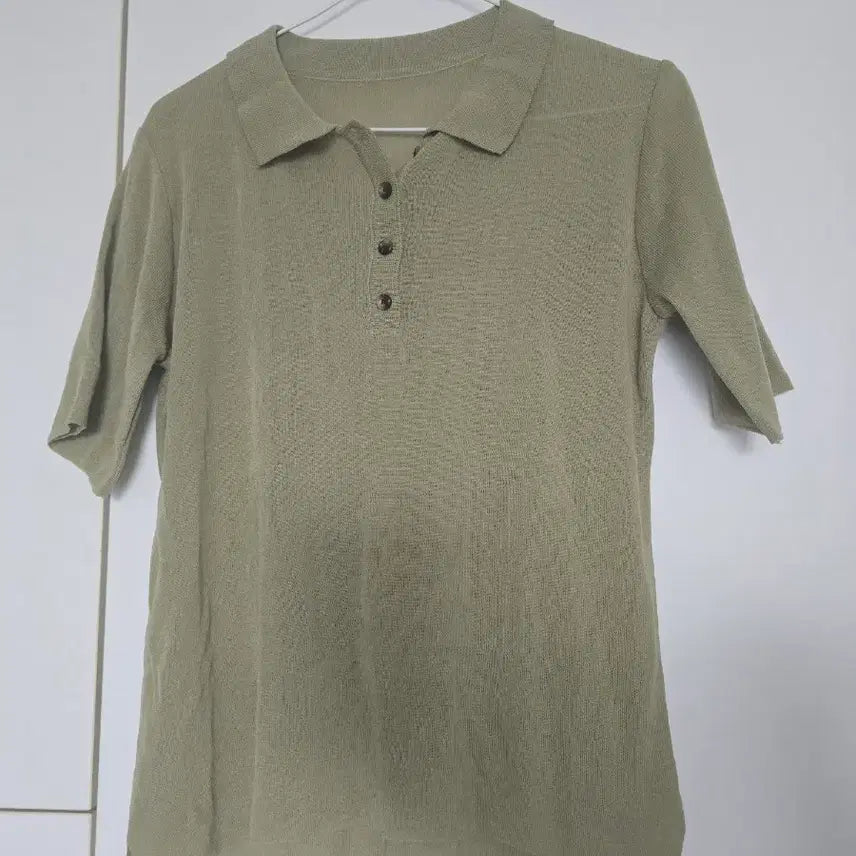 [BUNJANG] Khaki Short Sleeve Knit Top / 카키색 반팔 니트