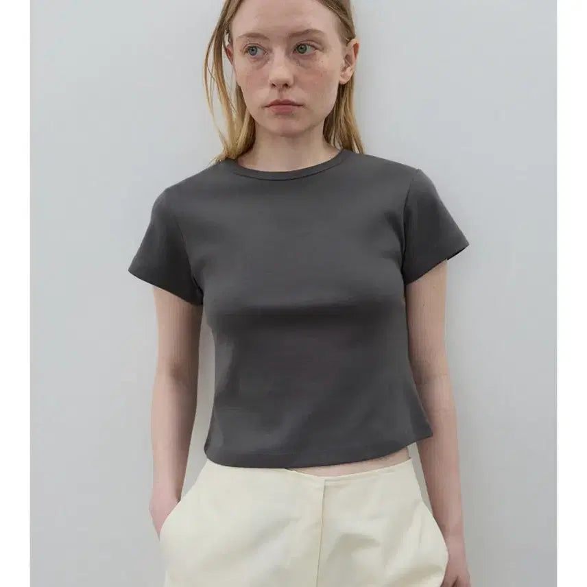 [BUNJANG] Mohair Short-Sleeve T-Shirt (Charcoal) / 모헤 반팔티 (차콜)