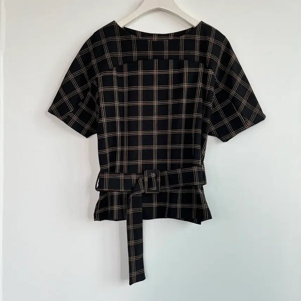 [BUNJANG] ZARA Checked Belted Blouse / ZARA 체크 벨트 블라우스