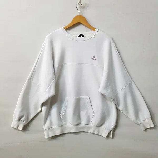 [BUNJANG] Adidas Fleece Lined Sweatshirt White / 아디다스 기모 안감 맨투맨 티셔츠 화이트