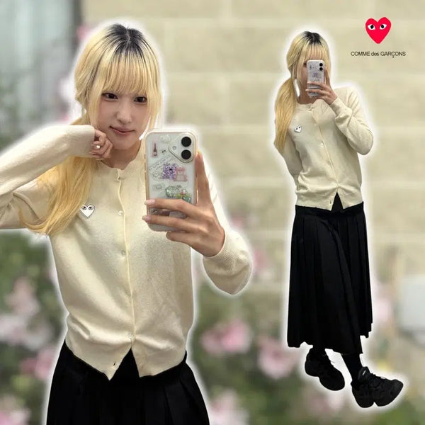 [BUNJANG] Comme des Garçons White Heart Cardigan / 꼼데가르송 화이트 하트 가디건