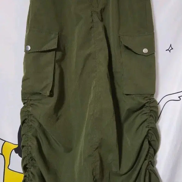 [BUNJANG] Khaki Cargo Shirring Long Skirt / 카키색 카고 셔링 롱 스커트