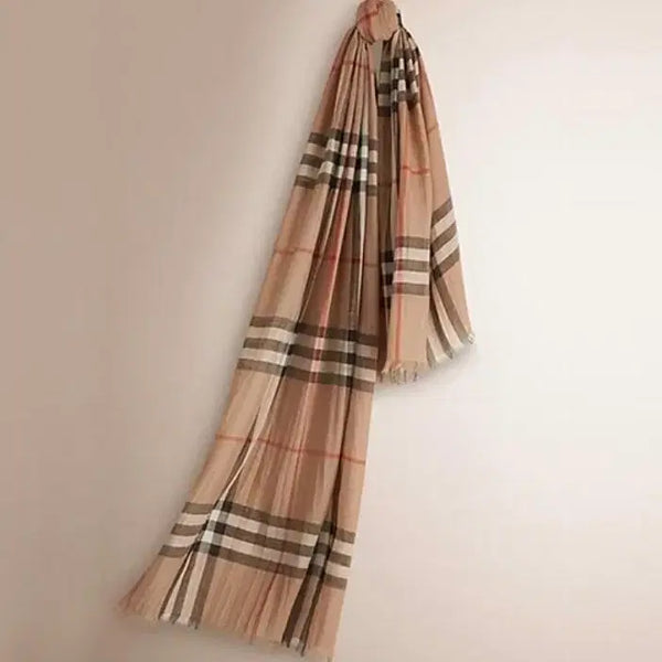 [BUNJANG] Burberry Wool Silk Scarf Camel Check 220x70cm / 버버리 울실크스카프 220*70