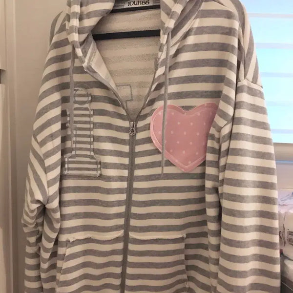 [BUNJANG] YooHoo Applique Hood Zip-Up Melange Grey / 유희 후드집업 I LOVE APPLIQUE HOOD ZIP-UP MELANGE GREY