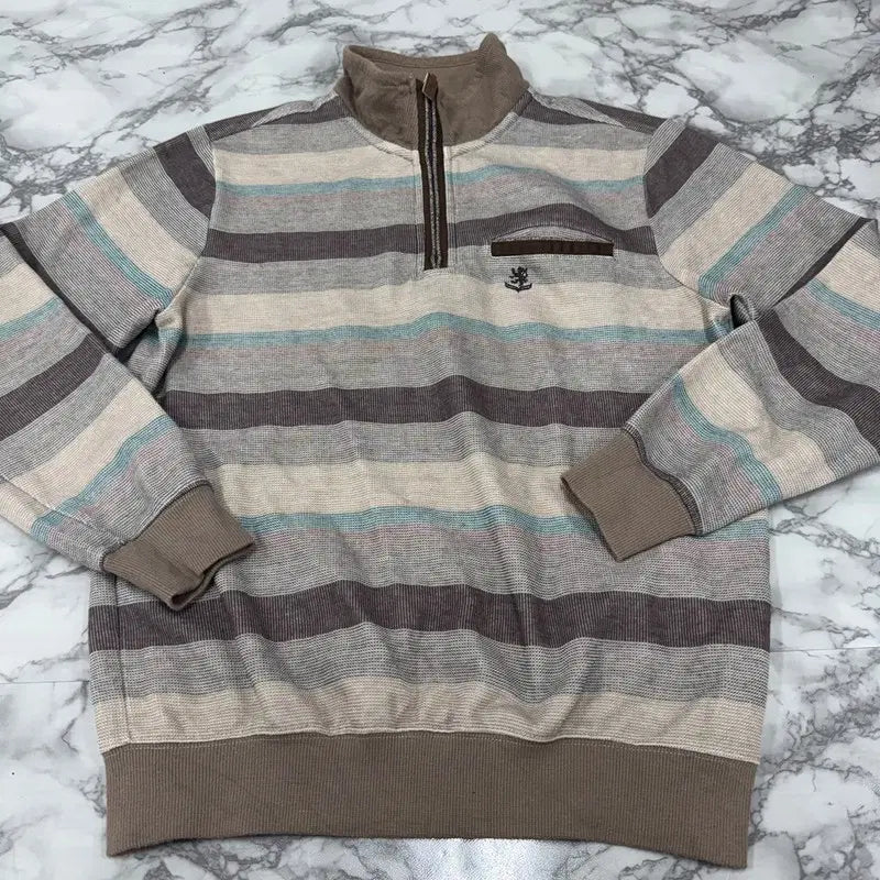 [BUNJANG] U.P. Lenoma Stripe Half-Zip Up Knit Long Sleeve / [정품/L] 유피레노마 스트라이프 하프집업 니트 긴팔