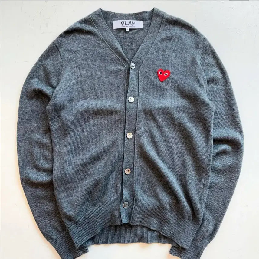 [BUNJANG] Comme des Garçons Red Heart V-Neck Cardigan / 꼼데가르송 레드 하트 v넥 가디건