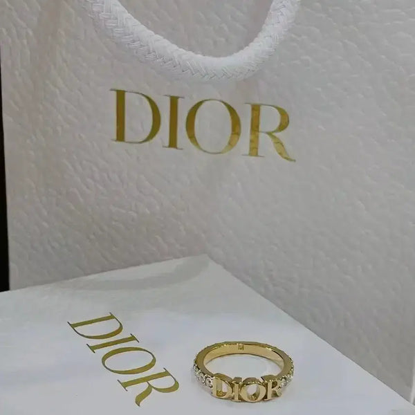 [BUNJANG] Dior Logo Openwork Ring Gold M Size / DIOR 디올 로고 문자 오픈워크 장식 반지, 골드 색상 M 사이즈