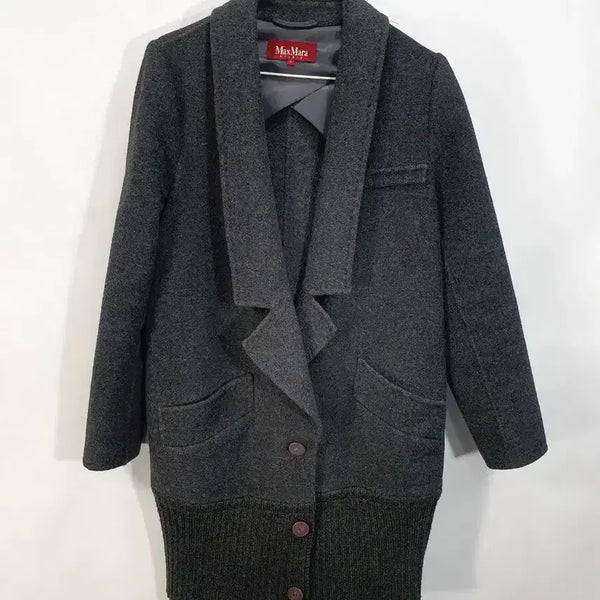 [BUNJANG] Max Mara Wool Cashmere Knit Coat Charcoal Gray S / 막스마라 코트 울 캐시미어 니트 코트 차콜 그레이 s