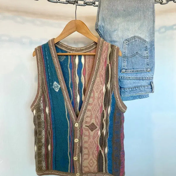 [BUNJANG] Multi-Pattern Knit Vest / 쿠지맛 케이블 멀티패턴 니트 베스트