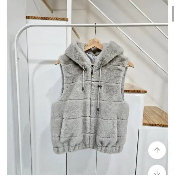 [BUNJANG] Faux Fur Hooded Jacket - Silver / 퍼 후드자켓 실버