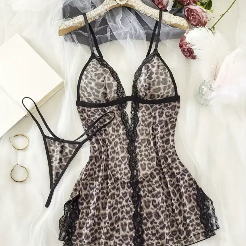 [BUNJANG] Leopard Print Slip Panty Set / (중고) 레오파드 슬립 팬티세트