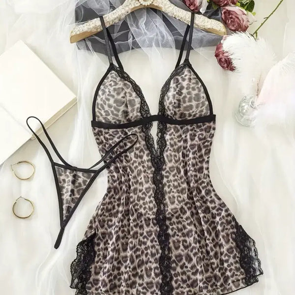 [BUNJANG] Leopard Print Slip Panty Set / (중고) 레오파드 슬립 팬티세트