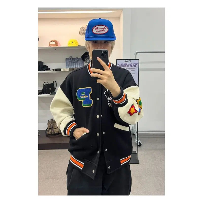 [BUNJANG] Inflation Patch Varsity Jacket / 인플레이션 패치 바시티자켓