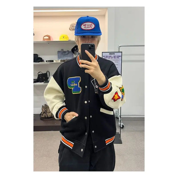 [BUNJANG] Inflation Patch Varsity Jacket / 인플레이션 패치 바시티자켓