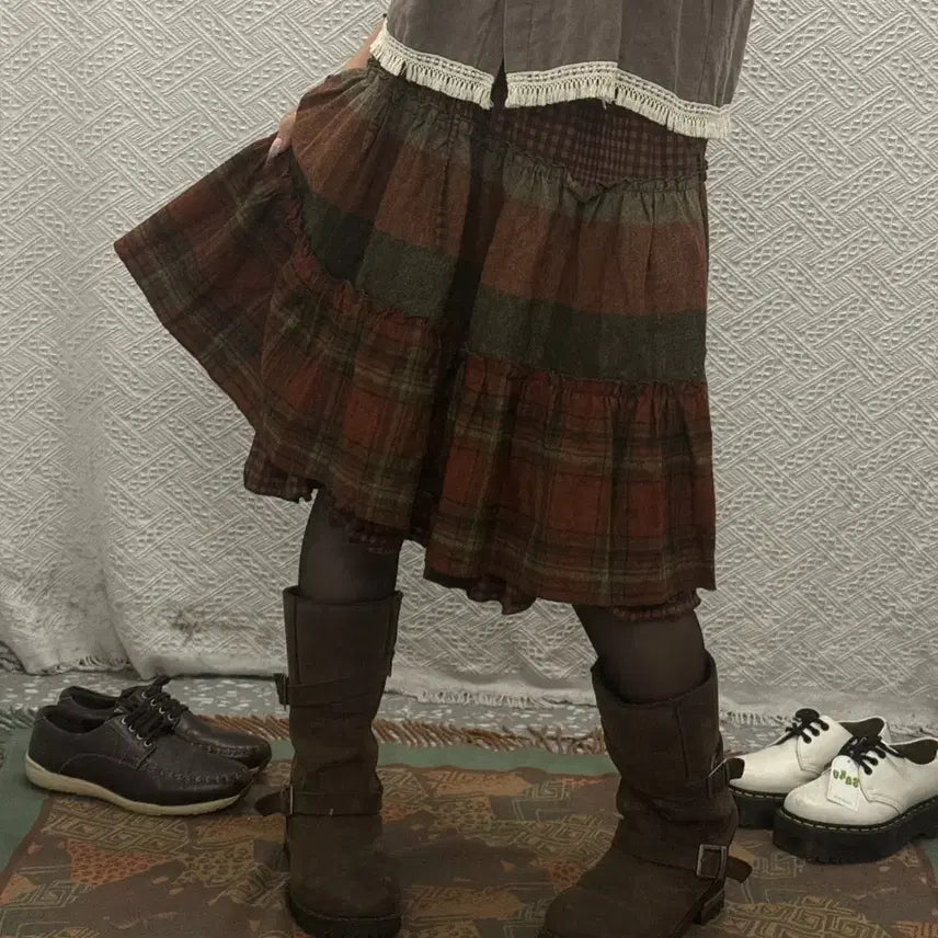 [BUNJANG] Ethnic Mori Girl Patchwork Pumpkin Skirt / 에스닉 모리걸 하구미 컨트리 빈티지 패치워크 펌킨 캉캉 미디스커트 K0629