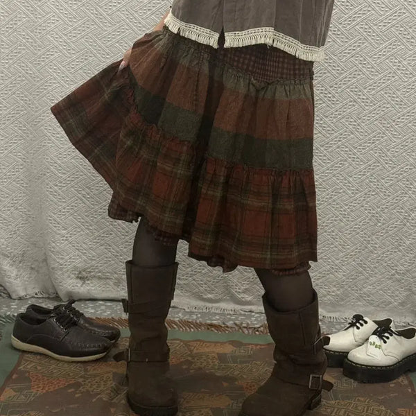 [BUNJANG] Ethnic Mori Girl Patchwork Pumpkin Skirt / 에스닉 모리걸 하구미 컨트리 빈티지 패치워크 펌킨 캉캉 미디스커트 K0629