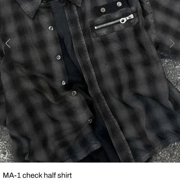 [BUNJANG] Pogservice MA-1 Check Half Shirt Size 2 / pogservice 포그서비스 MA-1 체크 하프 셔츠 2사이즈