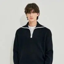 [BUNJANG] System Homme Wool Color Line Half Zip-Up Knit Black / 한섬 시스템 옴므 울 컬러 라인 하프 집업 니트 블랙