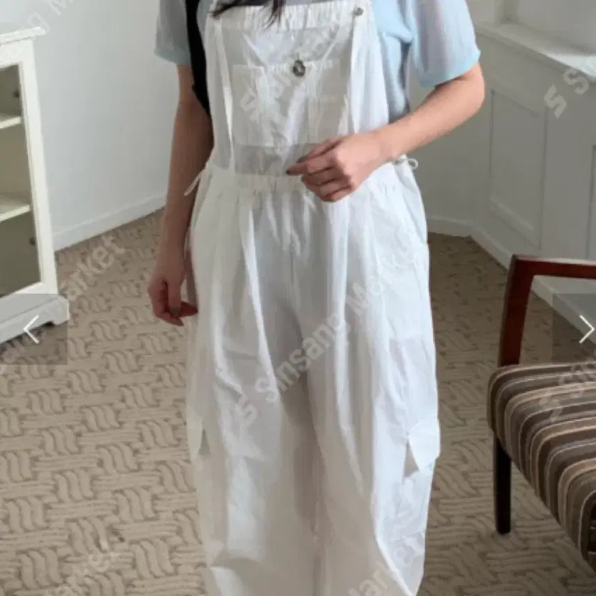 [BUNJANG] White Wide Jumpsuit Overalls / 화이트 와이드 점프슈트 멜빵바지 오버롤