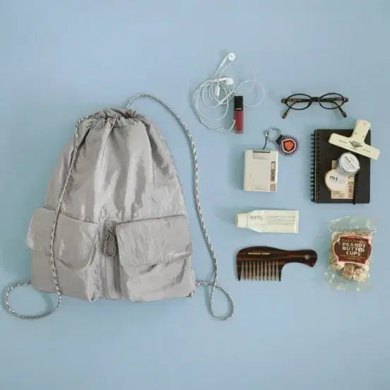 [BUNJANG] Modestmood Nylon Backpack Silver String Chain Bag / 4회 착용) 모데스트무드 백팩 실버 스트링 체인백 가방 나일론