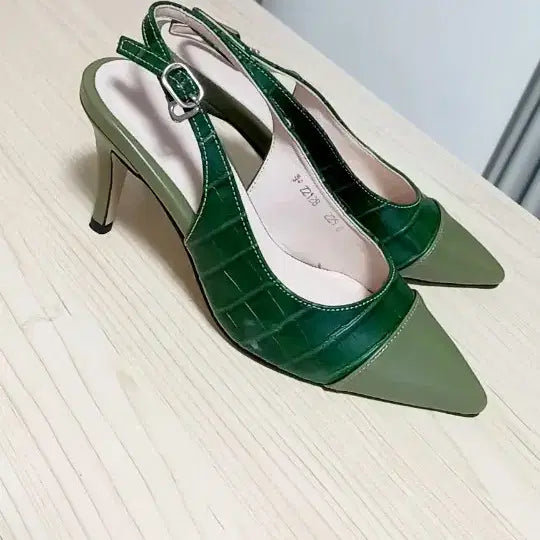 [BUNJANG] Green Crocodile Pattern Heels (8cm Heel, Size 225) / (새상품)  그린 악어 패턴 힐8cm. 225