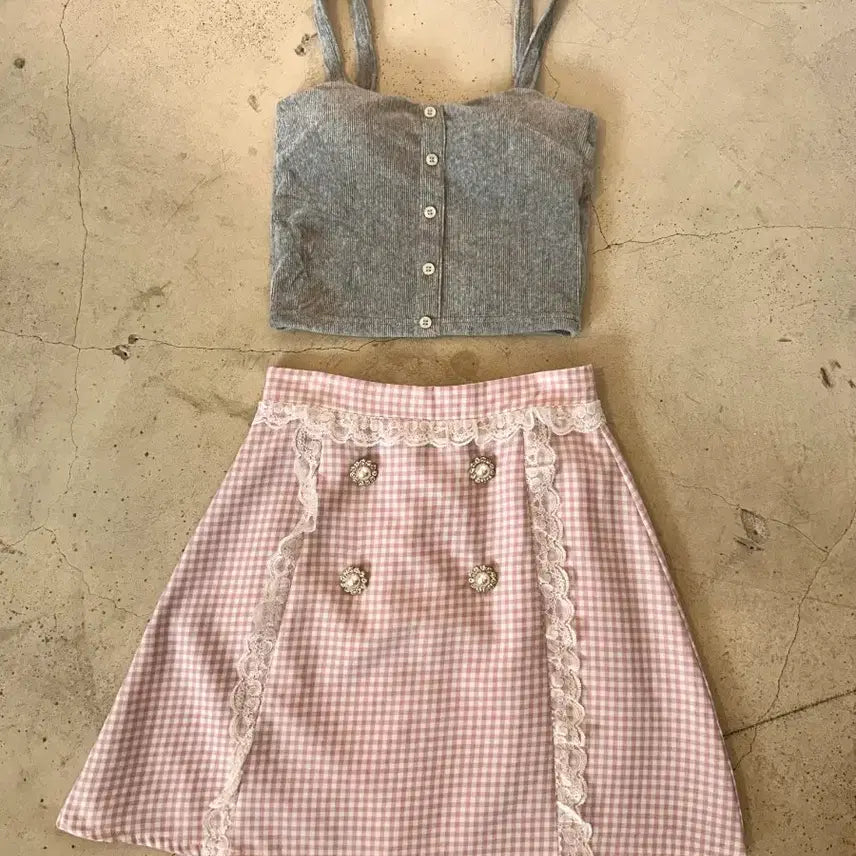 [BUNJANG] Evelyn Lori Pink Lace Mini Skirt / EVELYN 에블린 로리 핑크 러블리 레이스장식 스커트