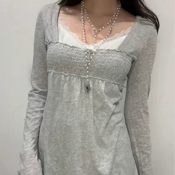 [BUNJANG] Baby Doll Long Sleeve Top Gray / 회색 롱슬리브 베이비돌 탑