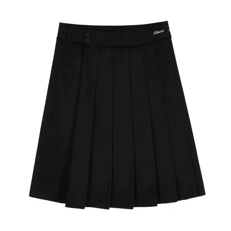 [BUNJANG] Clishere Two-Button Pleated Midi Skirt Black / 클리시어 Two-Button Pleated Midi Skirt, Black