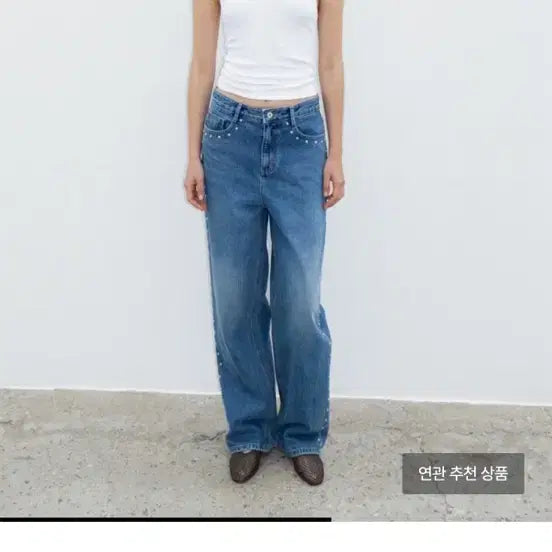 [BUNJANG] Polysuem Studded Washed Wide Denim Pants Blue S / 폴리수엠 스터드 워싱 와이드 데님 팬츠 블루 S