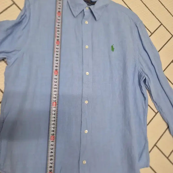 [BUNJANG] Polo Ralph Lauren Linen Shirt / 거의새거) 폴로 랄프로렌 셔츠 블루/연두색 로고