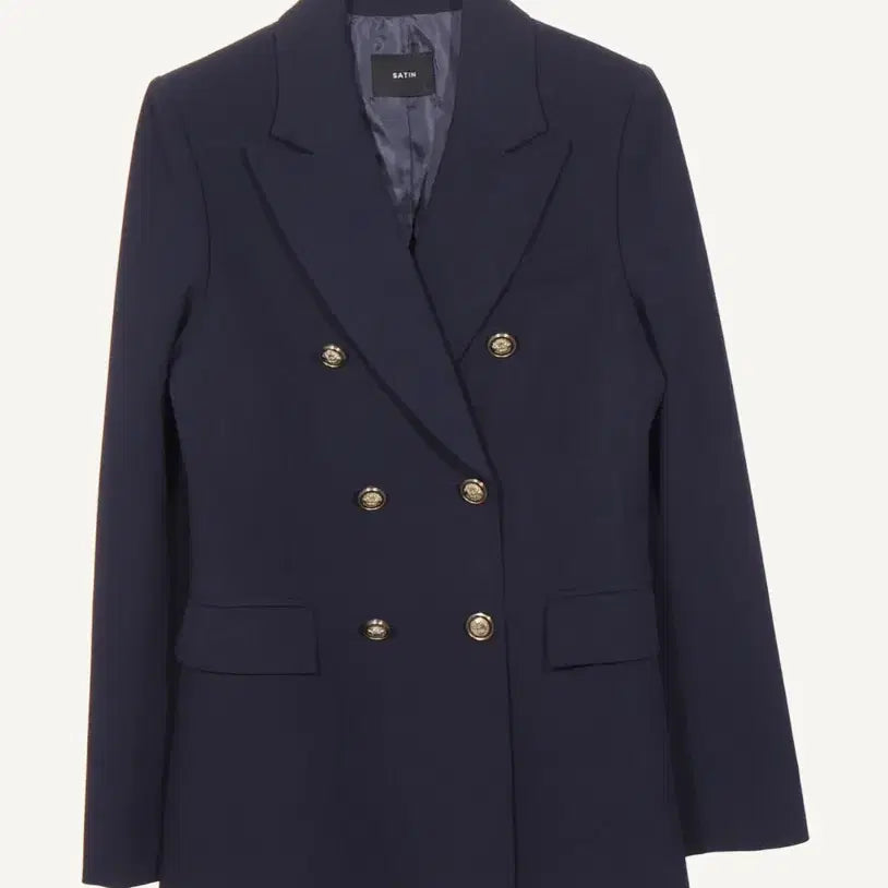 [BUNJANG] Satin Double-Button Blazer Navy / SATIN 더블 버튼 재킷 네이비
