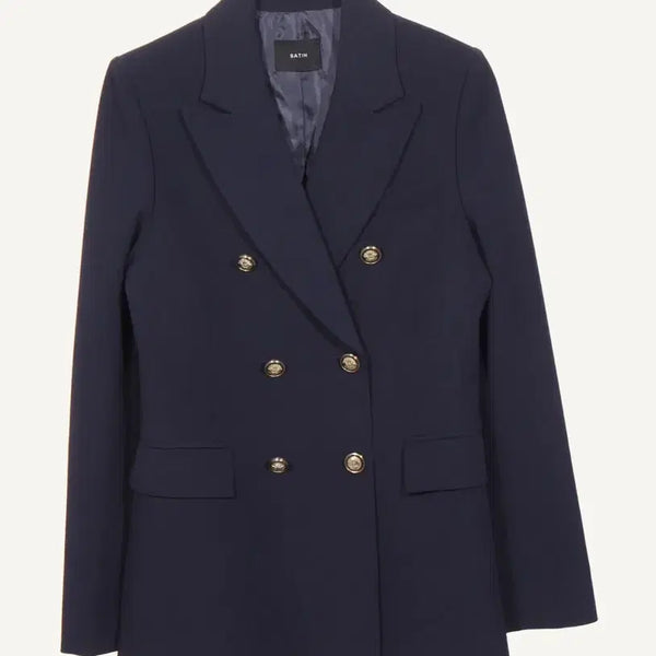 [BUNJANG] Satin Double-Button Blazer Navy / SATIN 더블 버튼 재킷 네이비