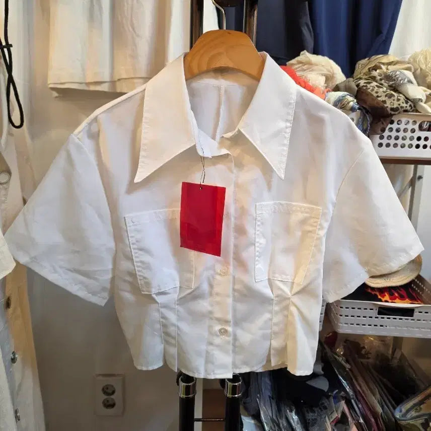 [BUNJANG] Cropped Shirt White (S) / 크롭 셔츠(S)