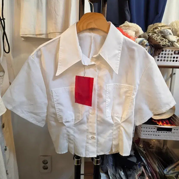 [BUNJANG] Cropped Shirt White (S) / 크롭 셔츠(S)