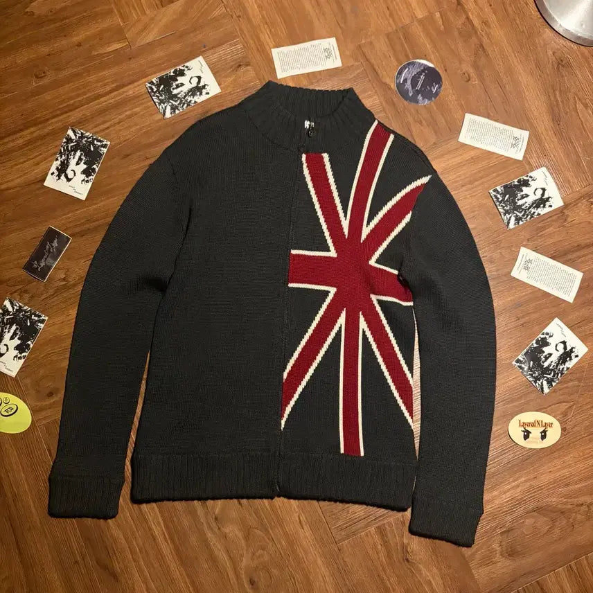 [BUNJANG] Burberry Black Label Union Jack Jacquard Wool Knit Zip-Up / BURBERRY BLACK LABEL 버버리 유니언잭 자카드 울 니트 집업