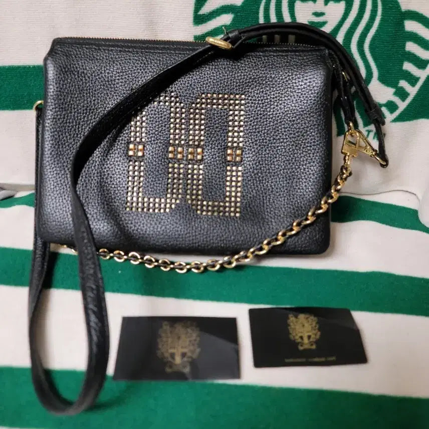 [BUNJANG] Daks DD Logo Studded Chain Bag Black Leather / 닥스 DD로고 스터드 체인백