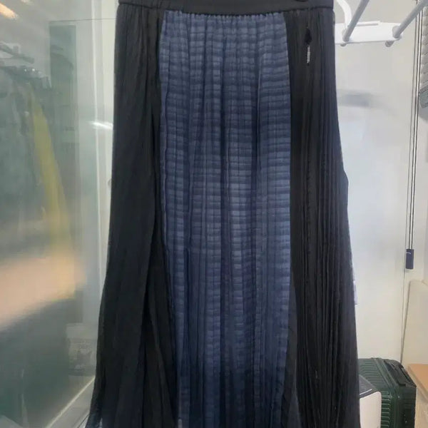 [BUNJANG] Lucky Chouette Pleated Check Long Skirt / 체크 주름 롱 스커트