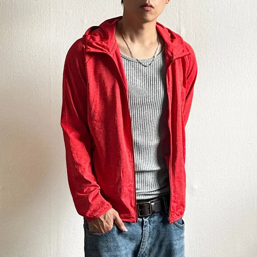 [BUNJANG] Uniqlo Red Hoodie Zip-Up / Uniqlo 레드 후드집업