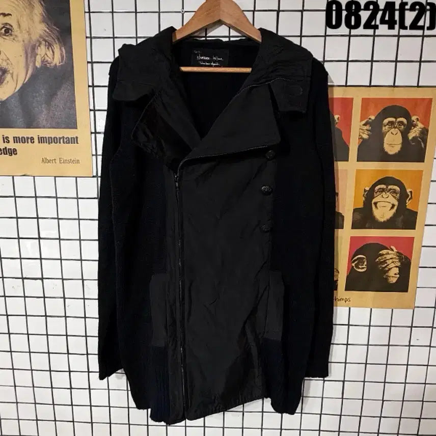 [BUNJANG] Jensen Wool Combination Hood Zip-Up Coat Black / 젠슨울 콤비네이션 후드 집업 코트 블랙 0824