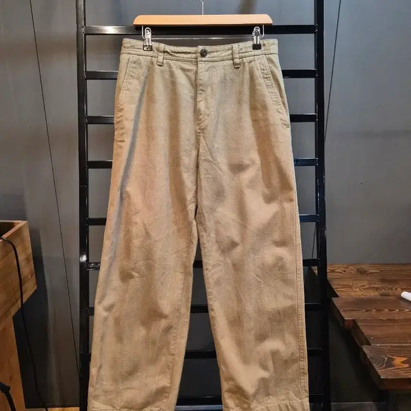 [BUNJANG] TIME Wide Fit Cotton Wool Blend Pants Khaki Beige / [82/M] 타임 TIME 와이드핏 코튼 울 혼방 밴딩 팬츠 카키베이지 5.9