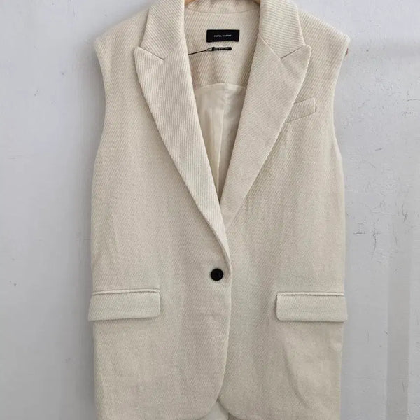 [BUNJANG] Isabel Marant Linen Wool Blend Tailored Vest Beige / 이자벨마랑 린넨 버진울 혼방 테일러드 베스트