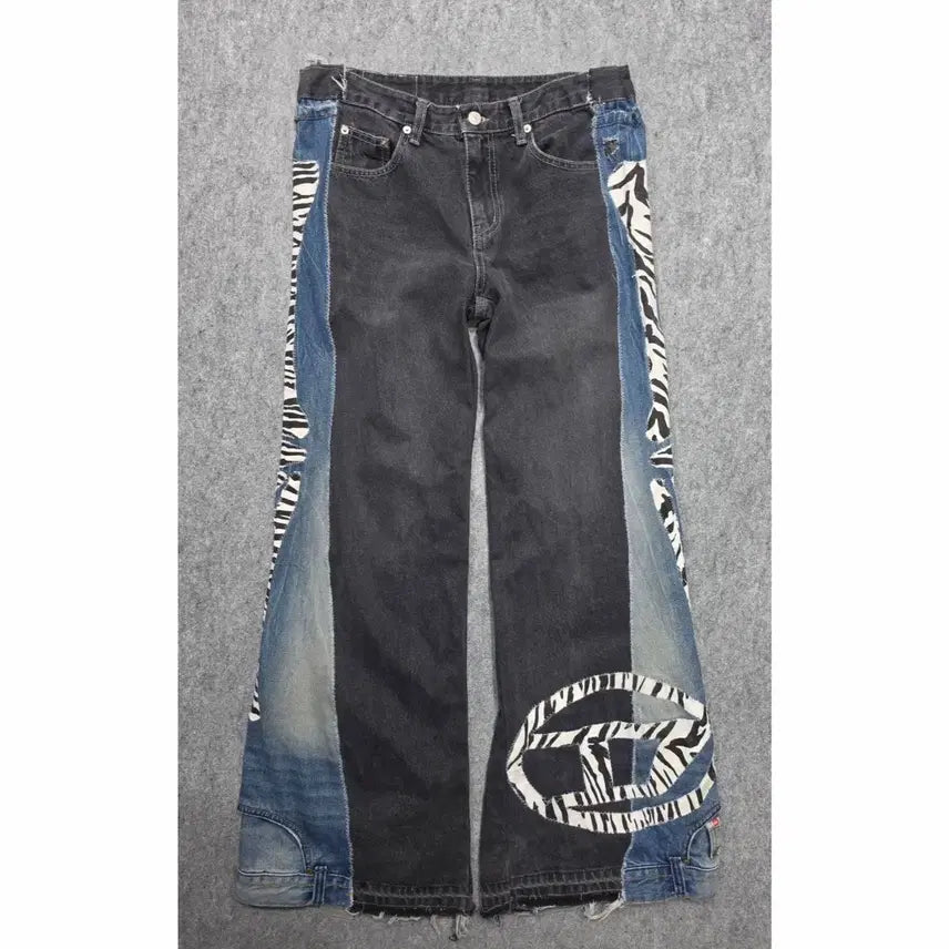 [BUNJANG] Diesel Zebra Rework Patchwork Custom Denim Pants / 디젤 지브라 리워크 패치워크 커스텀 데님 팬츠 청바지