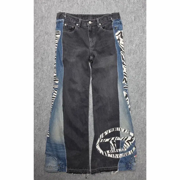 [BUNJANG] Diesel Zebra Rework Patchwork Custom Denim Pants / 디젤 지브라 리워크 패치워크 커스텀 데님 팬츠 청바지