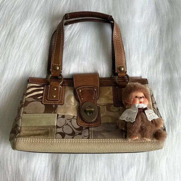 [BUNJANG] Coach 90s Patchwork Leopard Print Signature Brown Tote Bag / 90s Coach 코치 패치워크 시그니처 호피 브라운 토트백